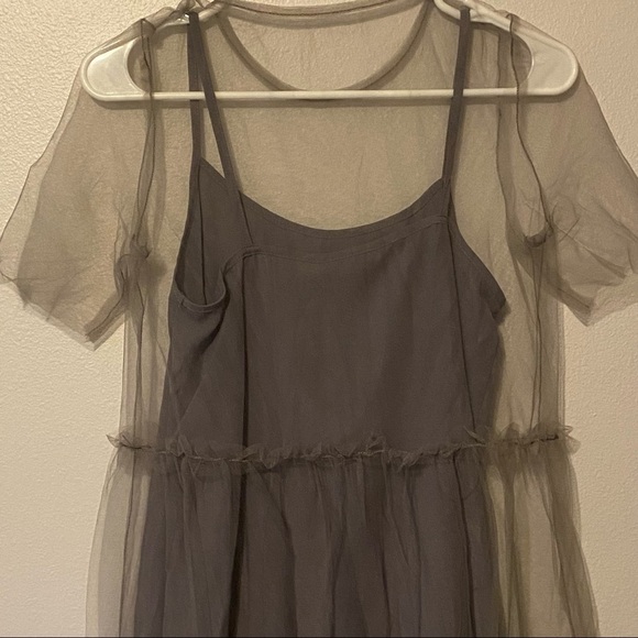 Topshop Gray Mesh Sheer Overlay Dress NWT US 4 #10J80K - Picture 7 of 15